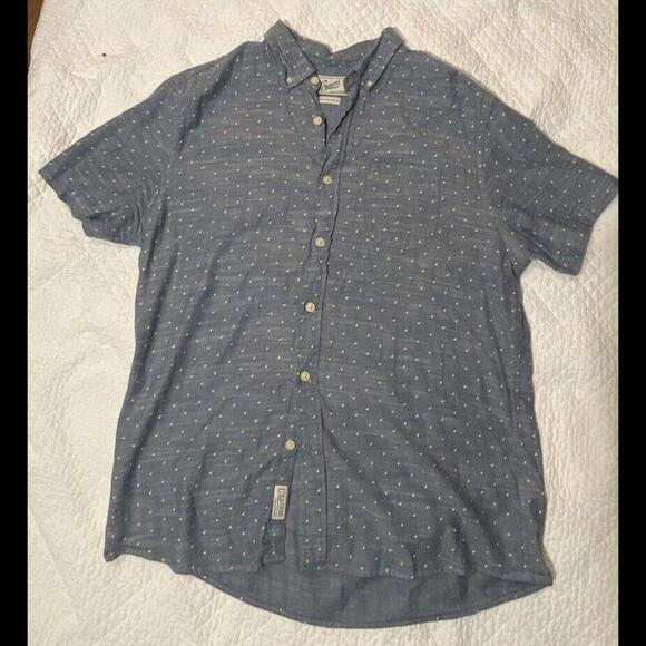 Mens Grayers Button Down Collar Short Sleeve Blue With White Dots Large - Picture 1 of 2